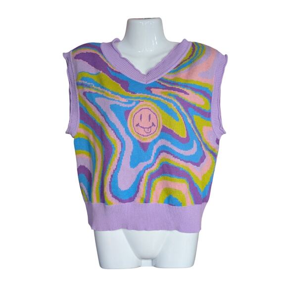 Ugly Moon Smiley Purple sweater vest Size M - Picture 1 of 6